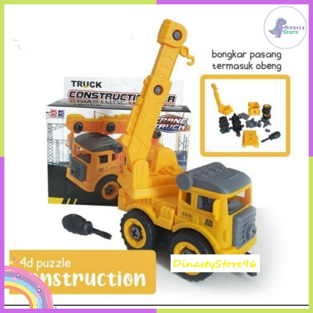 Mainan Bengkel Merakit Mobil Truk DIY Assemble Truck Edukatif Anak Obeng Baut Buka Pasang Bagian Tru