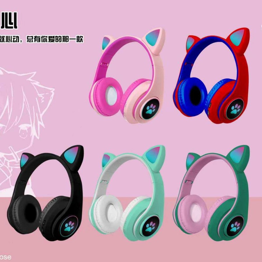 Headphone HF  Bluetooth Bando Cat Ear JST-28 BK58M LED Headset True Wireless Earphone Handsfree Kuping Kucing