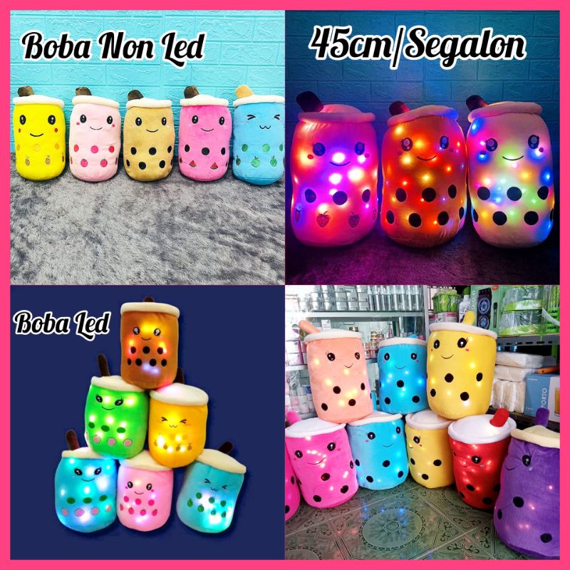 Boneka Boba Buba Segalon Cangkir Milk Tea Bahan Yelvo Bantal Boba Besar 45cm Dan  Kecil 25cm LED DAN