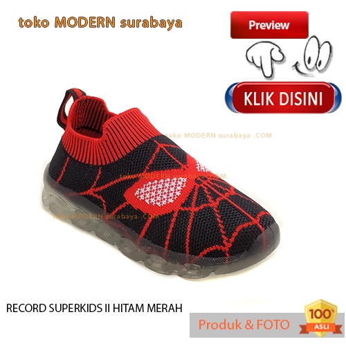 RECORD SUPERKIDS II HITAM MERAH sepatu anak sepatu casual lampu