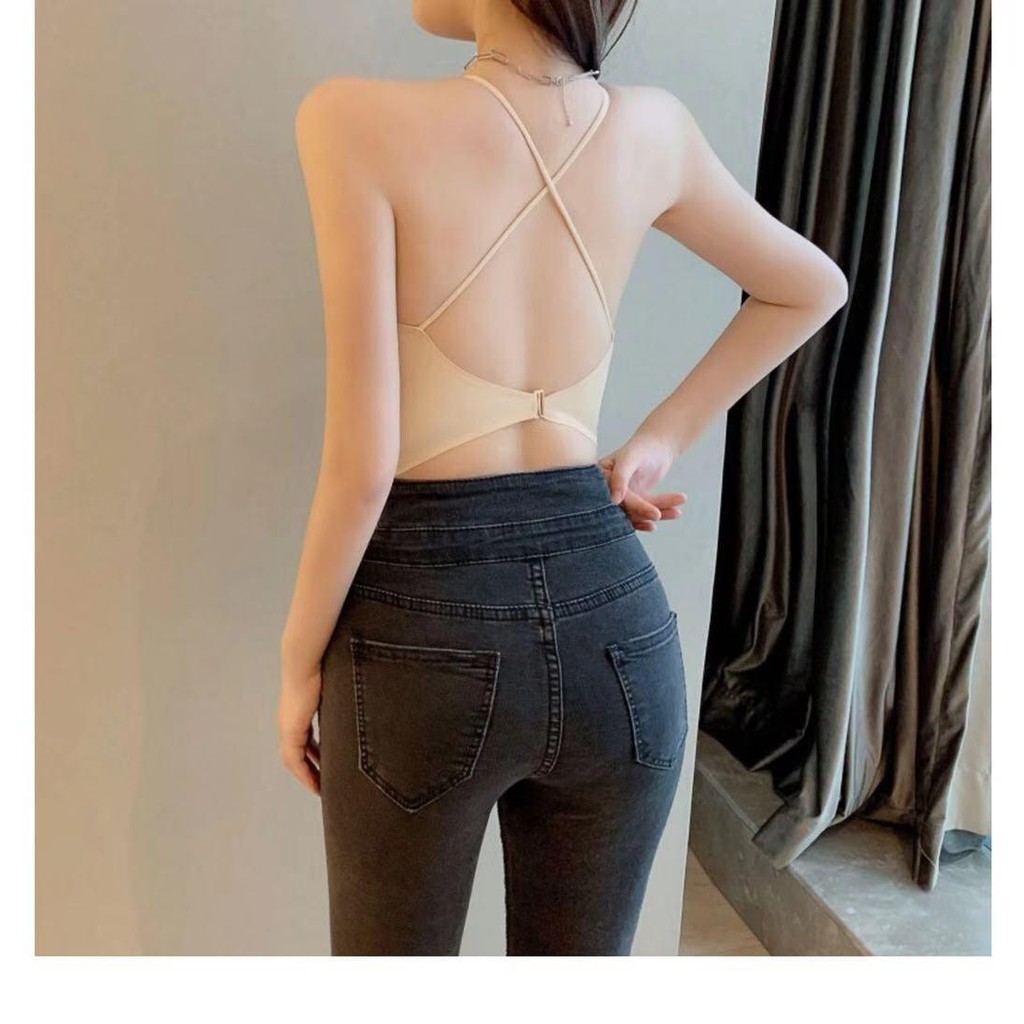 Tanktop Seamless 13  cewek crop tank top korea tali spaghetti square neck dalaman cup bra-4
