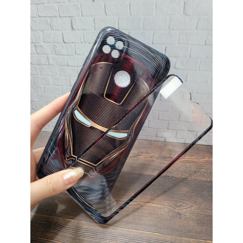 AM Antislip Marvel +Tempered Glass Realme C15 C12