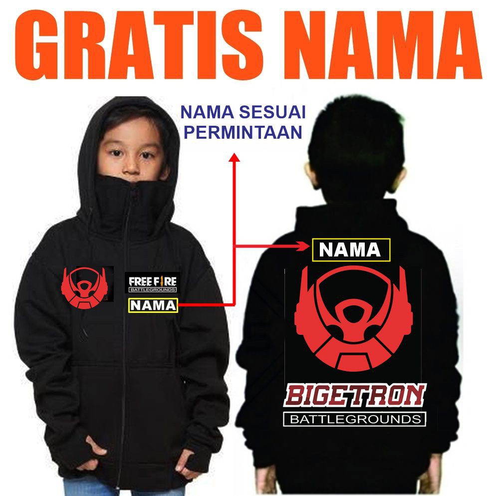 jaket freefire anak laki laki - jaket free fire garena - jaket ff anak usia 4 - 15 tahun Gratis Nama