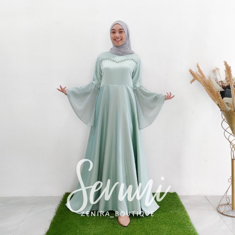 SERUNI GAUN lengan terompet ceruty variasi payet mewah / baju pesta remaja / prewedding / wisuda / gamis kondangan / couple / tersedia ukuran kecil hingga jumbo