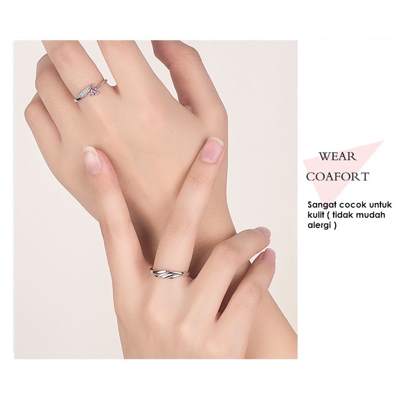 TTCR-RRW40 TINO-Tino Set Cincin Couple Titanium Perak 925 Anti karat Model Sayap/Cincin Tunangan Couple Murah