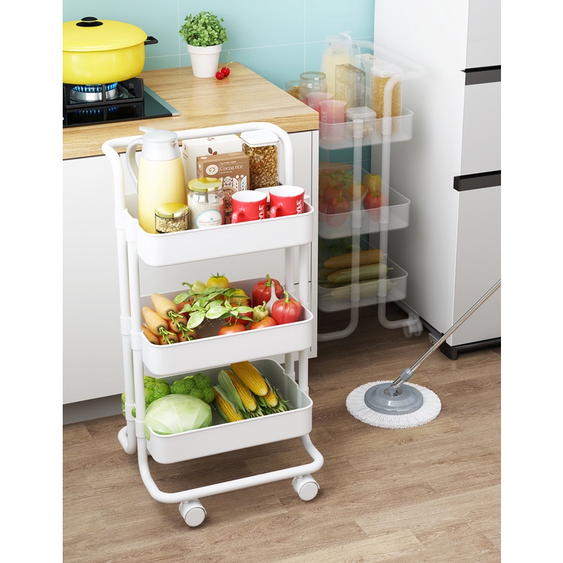 HOVELSHOP Rak Troli 3 Tingkat Dapur Kamar Mandi Trolley Salon Kafe Dengan Handle Pegangan