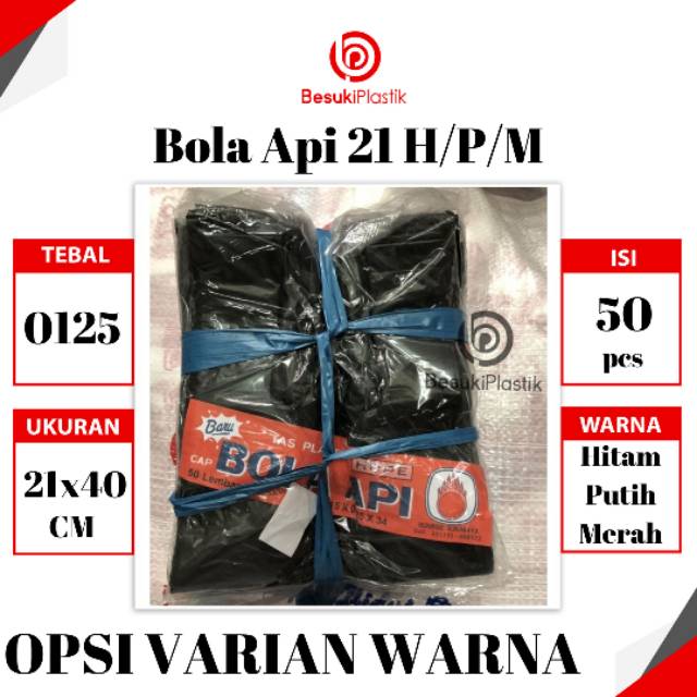 Kantong Kresek Bola Api 21x40x0125 HITAM PUTIH MERAH / Kantong Plastik Kresek 21cm / Kresek 21