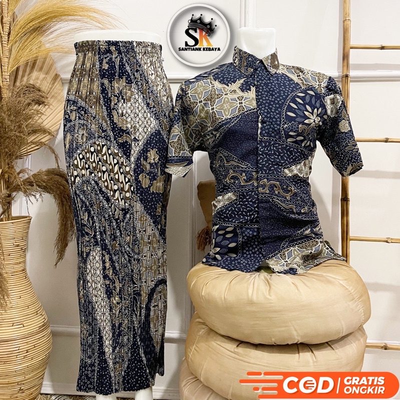 Rok Batik Couple Batik Couple Kondangan Rok Plisket Batik Kemeja Batik Pria Lengan Pendek By Santiank Kebaya