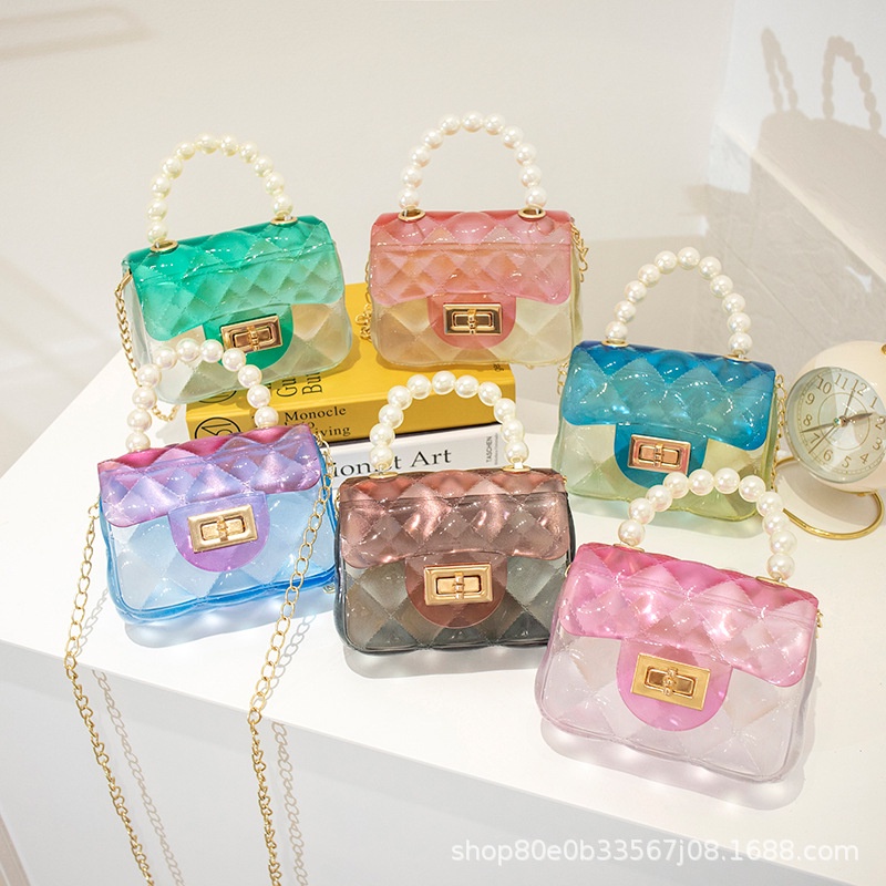 Transparan Jelly Tas Wanita Bag Bahu Selempang Gold Chain