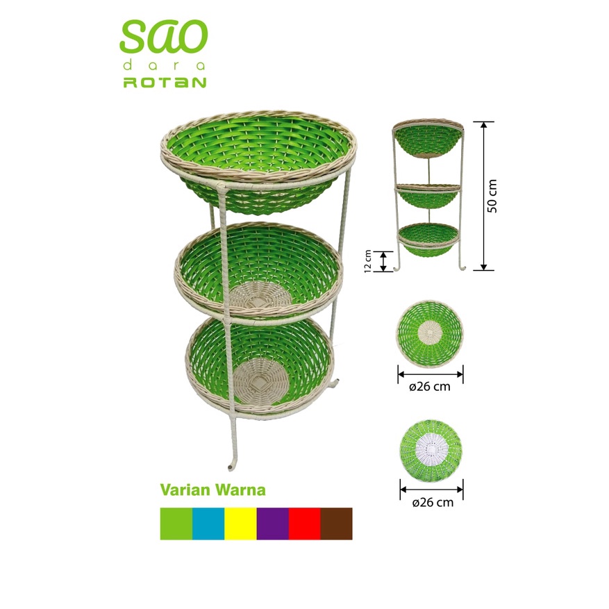 ibs unique Susun 3 bahan rotan plastik rangka besi bentuk oval Rak bumbu dapur serbaguna Bahan rangk