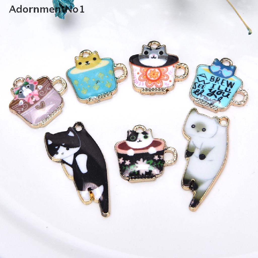 (AdornmentNo1) 10pcs / Set Liontin Enamel Bentuk Kucing + Cangkir Teh Bahan Alloy Untuk DIY Perhiasan