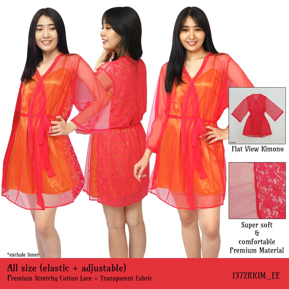 FOLVA kimono baju tidur cotton lace 1372RKIM merah all size