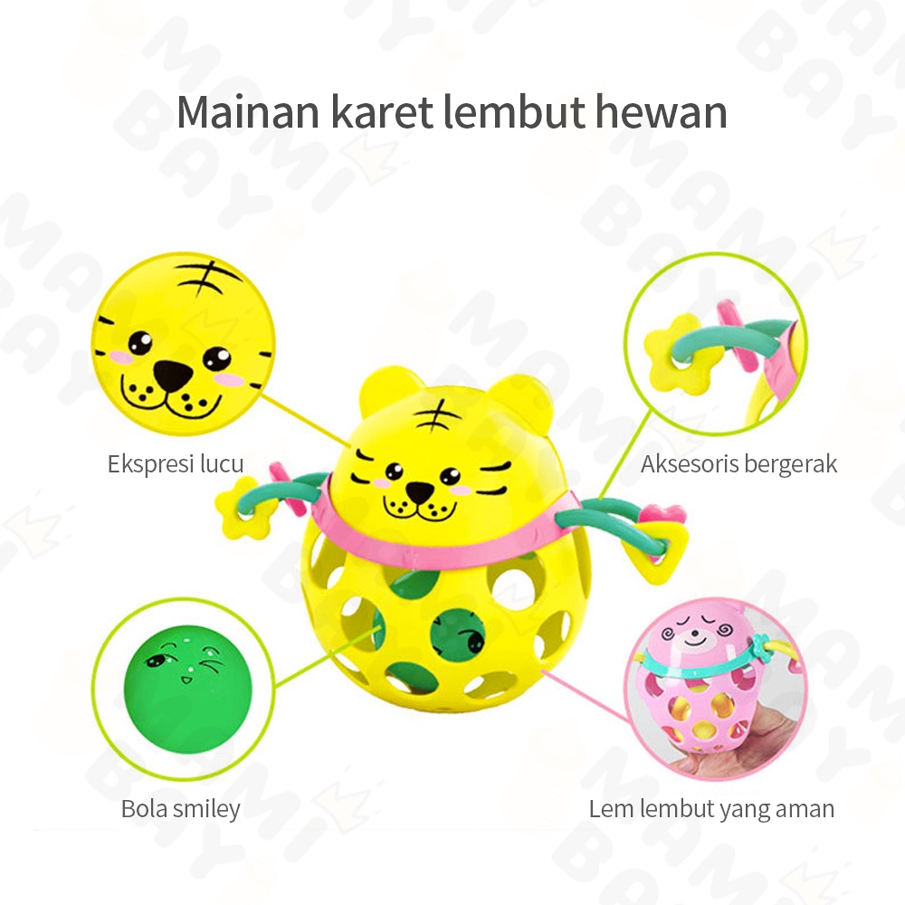 Mamibayi Mainan bola rattle bayi lembut karet mainan bayi bentuk hewan