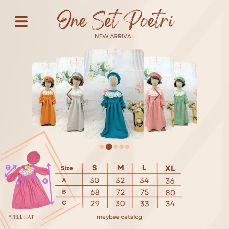 "NCC" Usia 1-3 Tahun Gamis Panjang Anak Perempuan POETRI By Mybee Free Topi Barret Long Dress Baju M