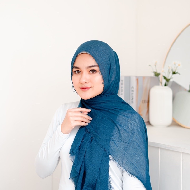 PASHMINA CRINKLE CRIMP COTTON SHAWL HIJAB PASMINA CRINKLE RAWIS  KUSUT Factory Outlet FAME ladyfame-Green Bottle