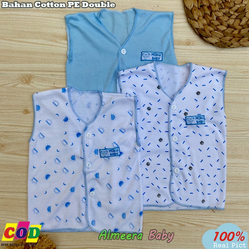 Isi 3 PCS Baju Bayi Baru Lahir Lengan Kutung Kancing Depan Usia 0-3 Bulan Almeera Baby and Kids