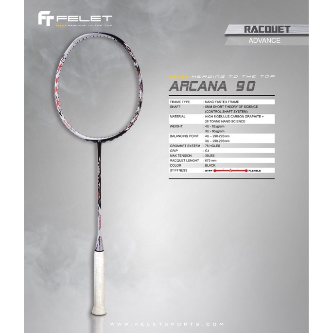 Raket Badminton Felet Arcana 90 black/white dan blue