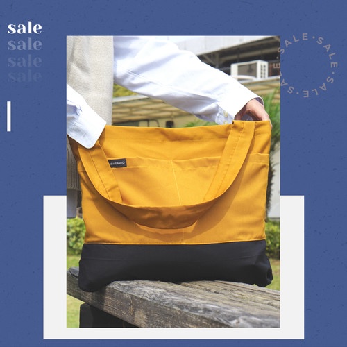 Tas Besar Kombinasi Kuning Mustard Hitam Premium Totebag