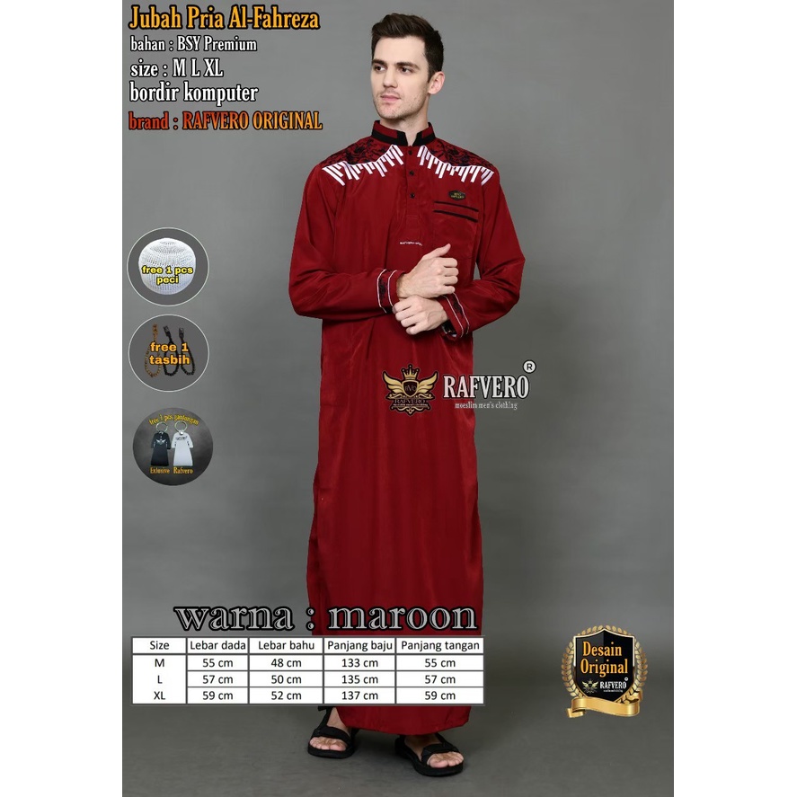Baju jubah gamis pria model bordir alfahreza premium / jubah gamis pria dewasa bordir terlaris