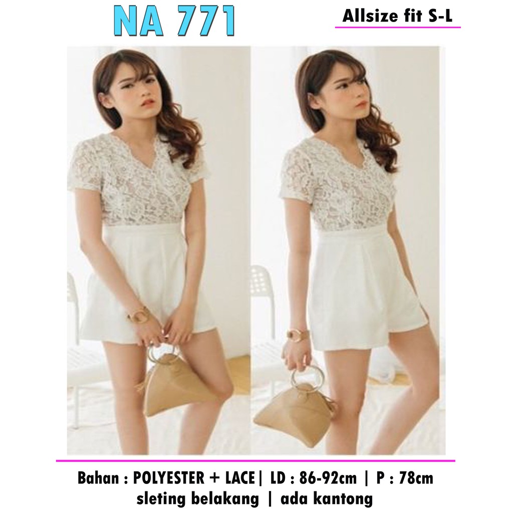 baju murah 771 jumpsuit lace brukat pendek