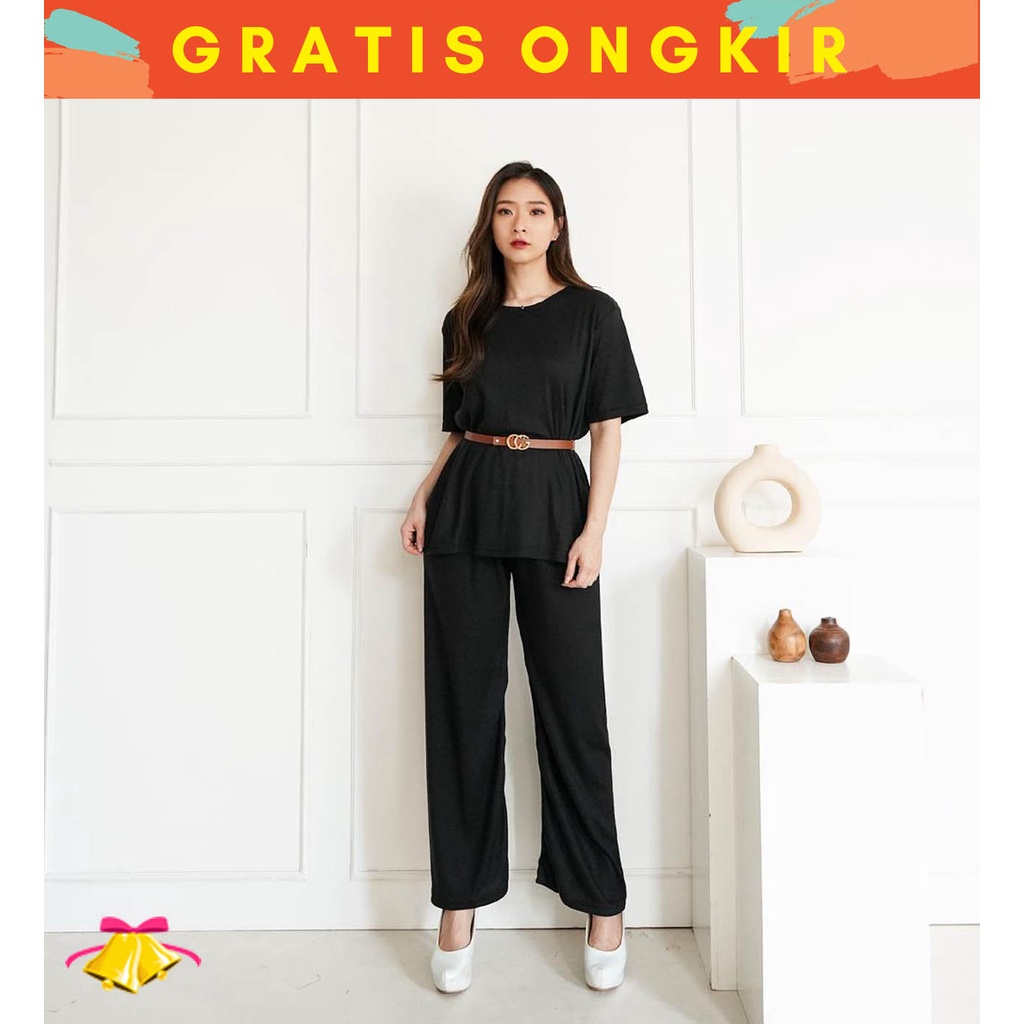 COTTONBELLS CASUAL JUMPSUIT WANITA RAELENE SET PANTS FREE BELT (EO - JS 1868)-3