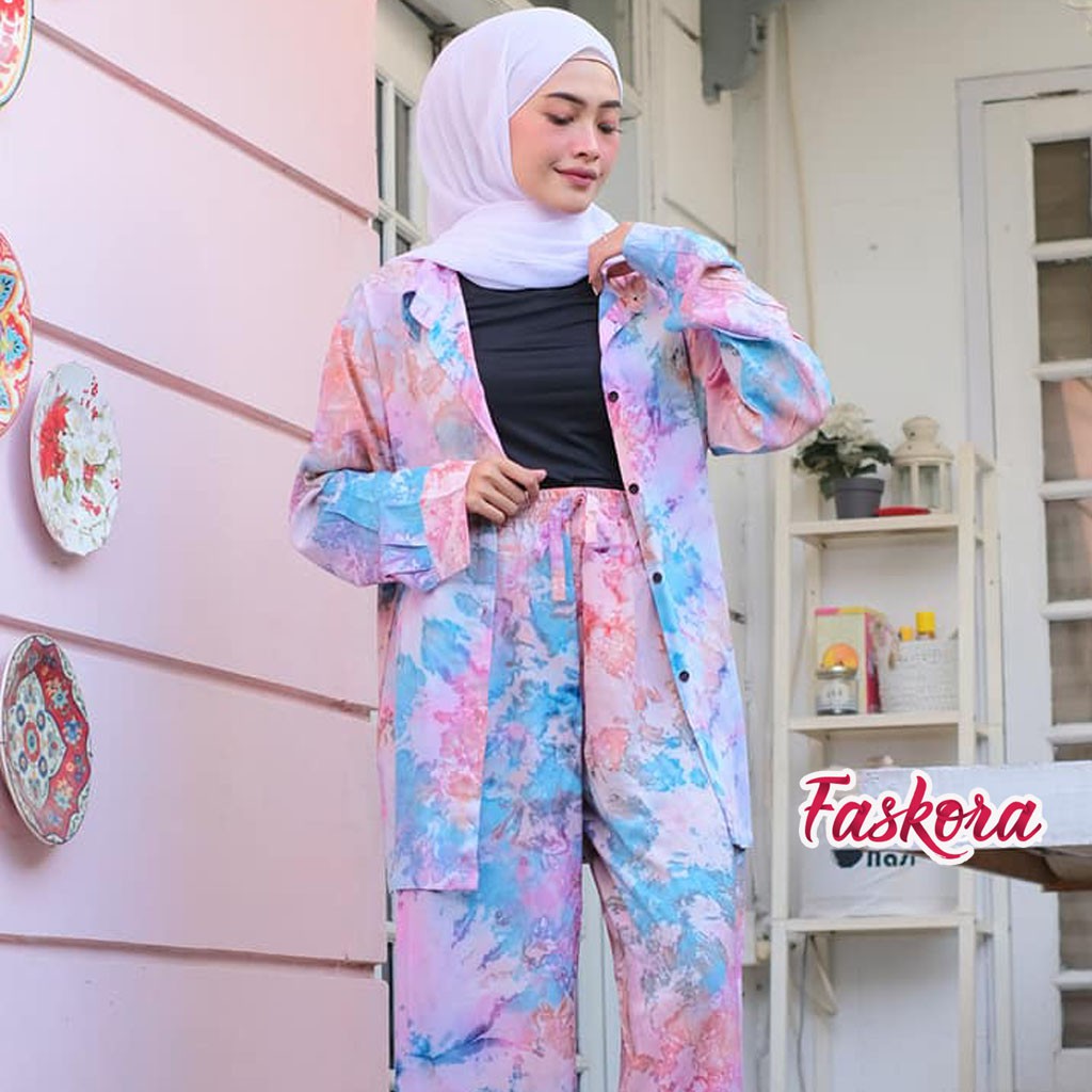 One Set Tie dye Wanita Busui - Setelan Jumbo Rayon Wanita Kekinian - Pajamas Tiedye Set Panjang