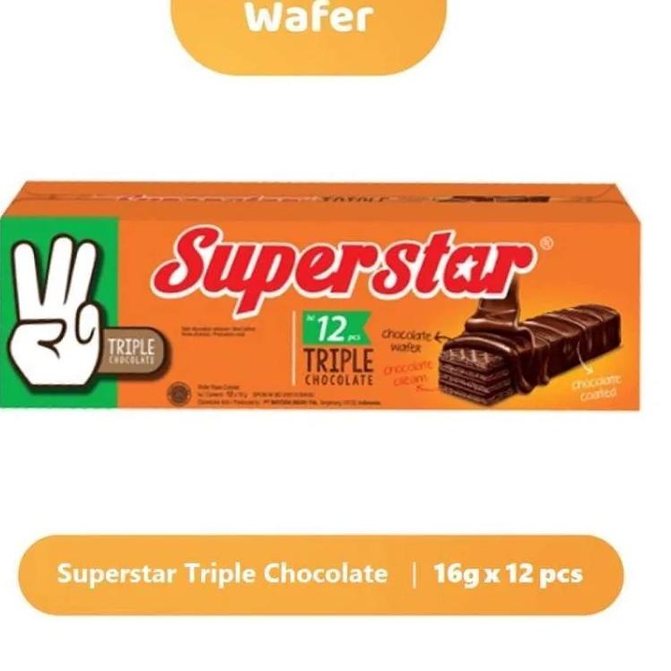

trxx4X8j--Wafer Superstar Triple Chocolate Coklat [16 g/ 12 pcs/Box]