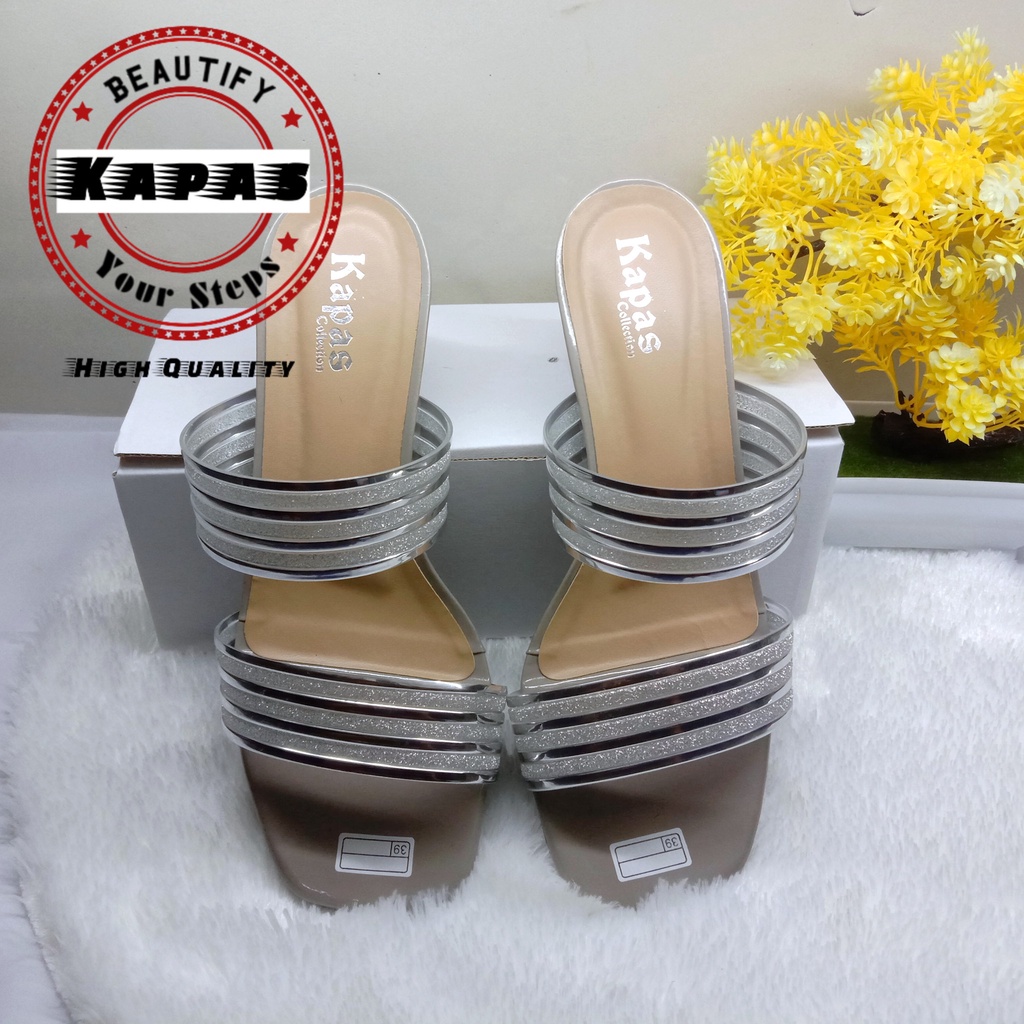 Sandal Heel Sandal Hak Kaca Jelly Pasir Ks047