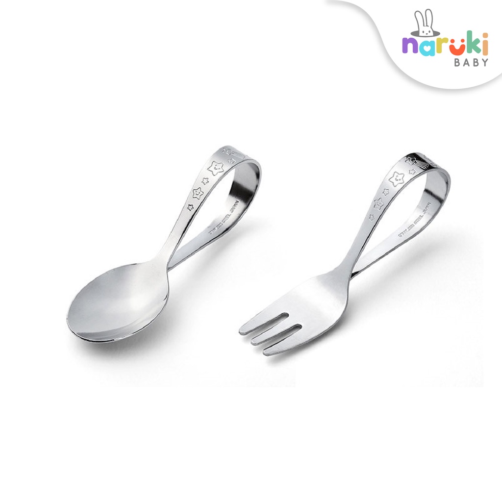 Sendok Garpu Makan Bayi Anak Stainless Feeding Spoon Fork Set Japan