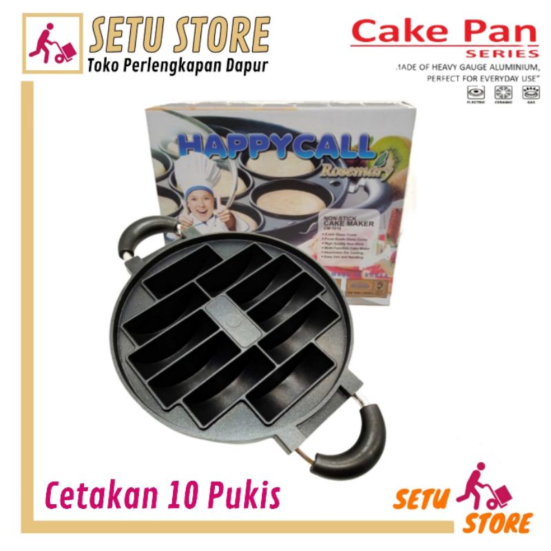 HAPPY CALL Pukis 10 Lubang Cetakan Kue Pancong Cake Pan Kue Bandros Loyang Kue Rangi Plus Tutup Kaca