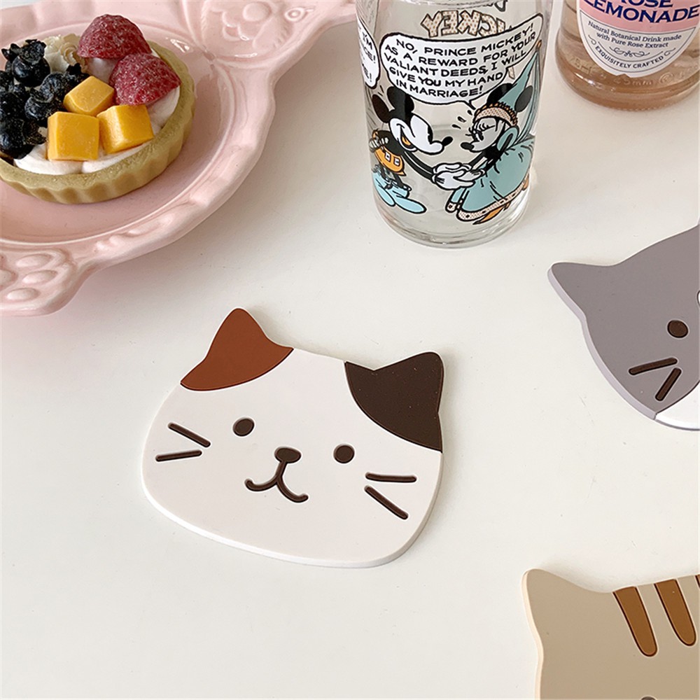 【COD Tangding】Silicone Cat PVC Insulation Non-slip Thick Cup Mat Table ware Mat Placemats Coasters