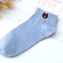 ELFYDO D070 Kaos Kaki Ankle Dewasa Kaus Kaki Motif Brown Bear Karakter Beruang Korea Unisex Murah-Biru