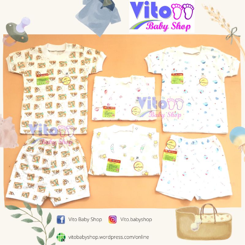 Setelan Baju Bayi Oblong Pendek Motif Set