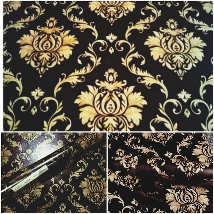 Wallpaper Dinding Motif Batik Hitam Gold Ukuran Panjang 10Meter x Lebar 45Cm