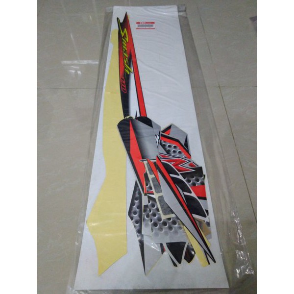 STIKER BODI STRIPING SMASH 2005 OREN HITAM SILVER ORIGINAL SUZUKI
