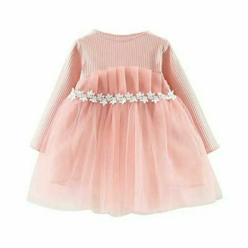 Dress Anak Cewek Perempuan Import Usia 1 2 Tahun Lengan Panjang Warna Pink Pesta Mewah Cantik Shopee Indonesia