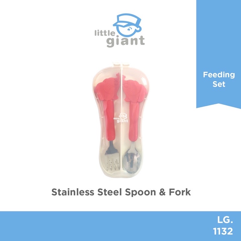 Little Giant Stainless Steel Spoon &amp; Fork With Box LG1132 - Sendok Makan Bayi