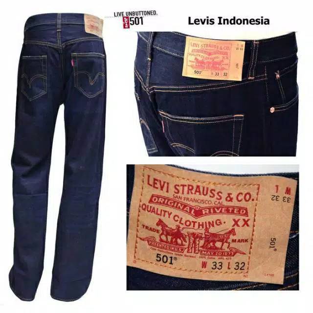 Celana jeans pria standar levis 501 full kancing