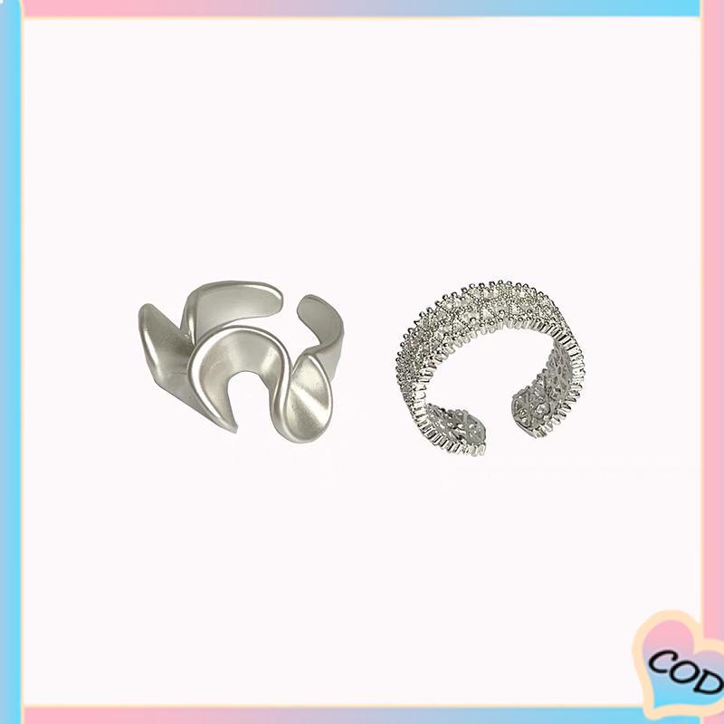 COD❤️ Cincin Renda Zirkon Gelombang Matte Pembukaan Cincin Sederhana Wanita yang Dapat Disesuaikan-A.one