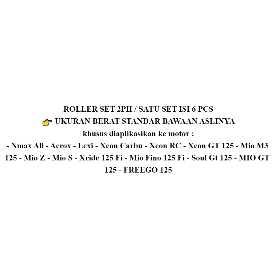 ROLLER SET MIO M3 NMAX XEON X RIDE 125 FINO 125 SOUL GT 125 MIO GT 125 FREEGO 125 LEXI N MAX ROLER MIO M3 ROLLER MIO GEAR 2PH