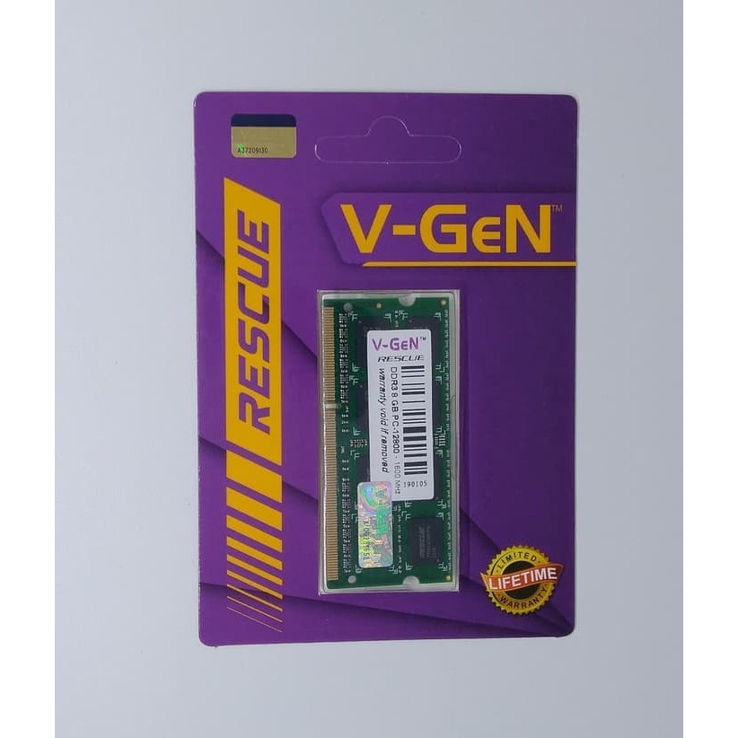 RAM DDR3 SODimm V-GeN RESCUE 8GB PC12800/1600Mhz (Memory Laptop VGEN) ORIGINL Garansi RESMI