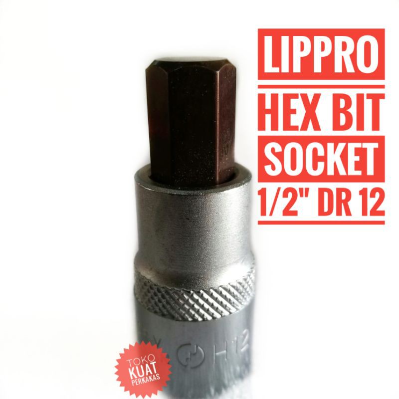 Hex Bit 1/2" Dr 12 LIPPRO sok kunci L 1/2dr 12mm kunci roda velg mobil