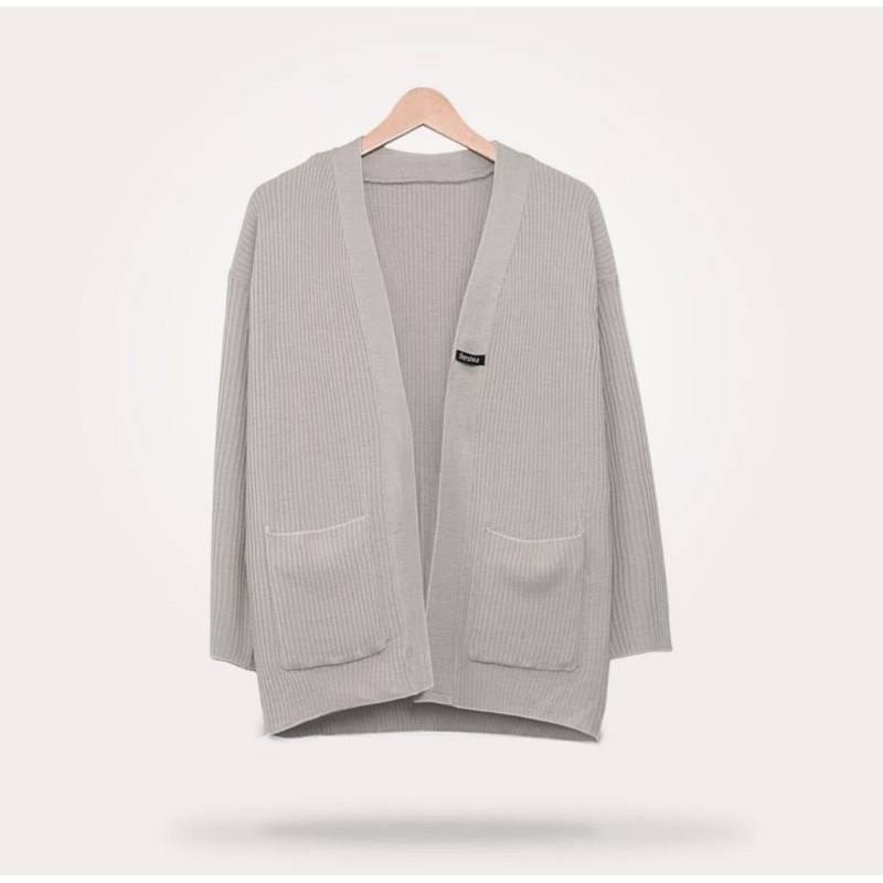 kardigan oversize outer rajut wanita-Abu muda