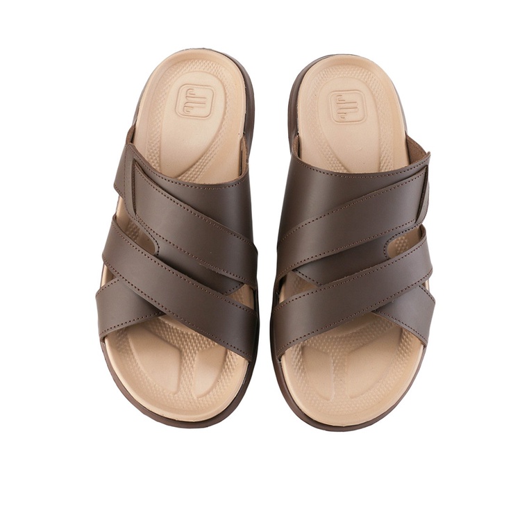 SANDAL CASUAL JIM JOKER PRIA ORIGINAL SLIDE KULIT BRANDED COKLAT JJ18