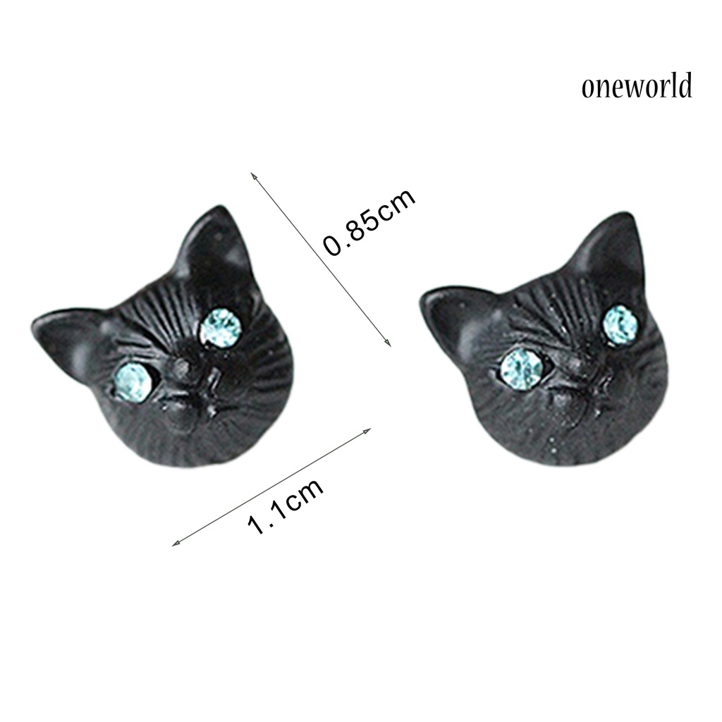 OW@ 1 Pair Women Cute Cats Head Rhinestones Inlaid Ear Studs Earrings for Party Club