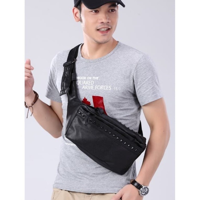 Tas Selempang Slempang Kulit Sintetis Unisex Cowok Cewek Slingbag Style Korea