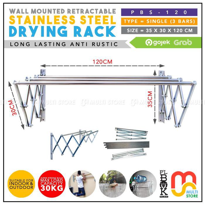 JEMURAN DINDING LIPAT STAINLESS 120 CM 3 GALANG KUAT MURAH  