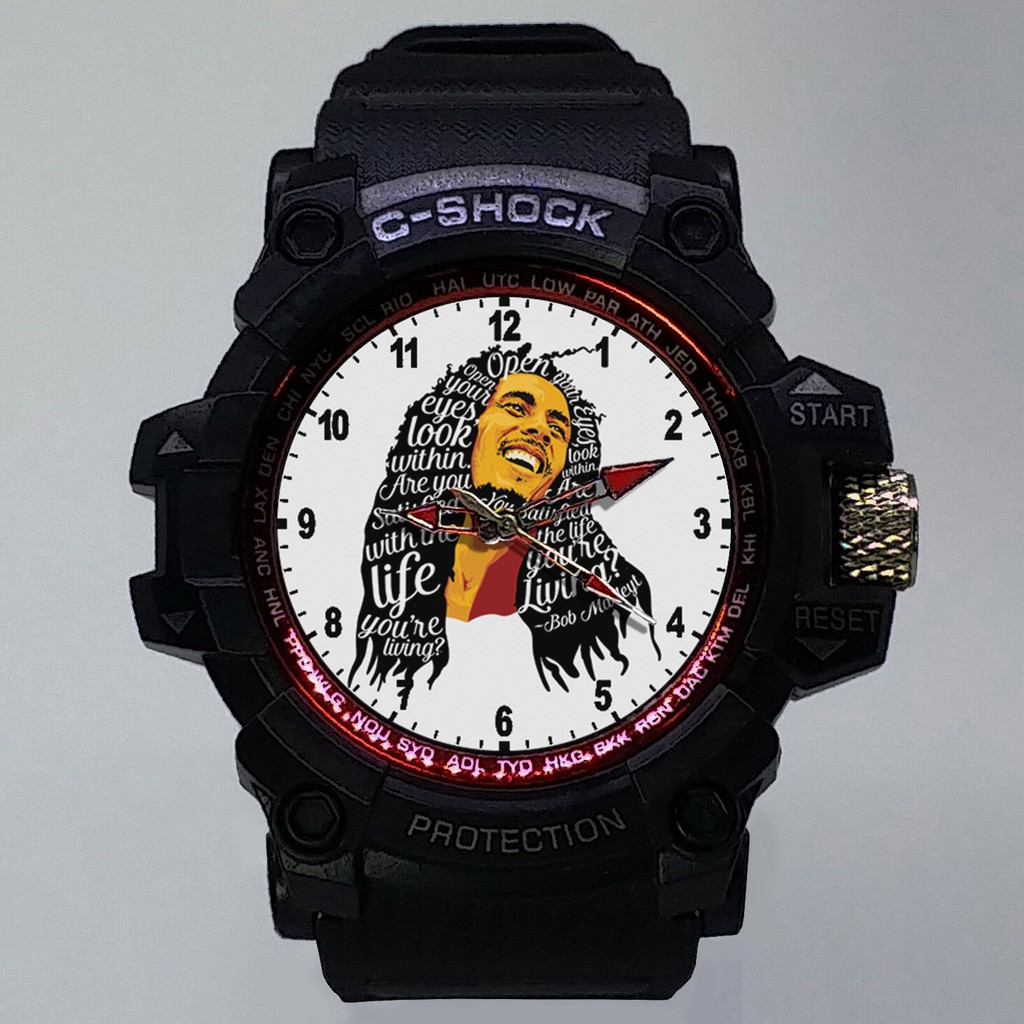 (ISTIMEWA BOSSQUE) JAM TANGAN BOB MARLEY LIST MERAH - EXCLUSIVE 7