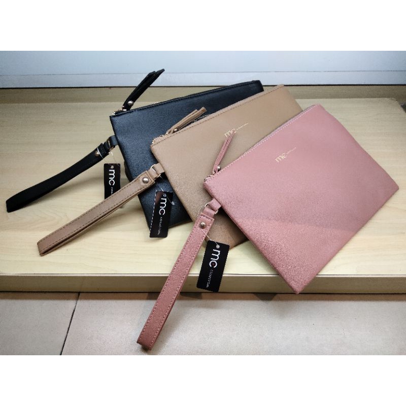 Pouch Bag Marie Claire Original Bahan Sintetis Warna Hitam Cream dan Pink