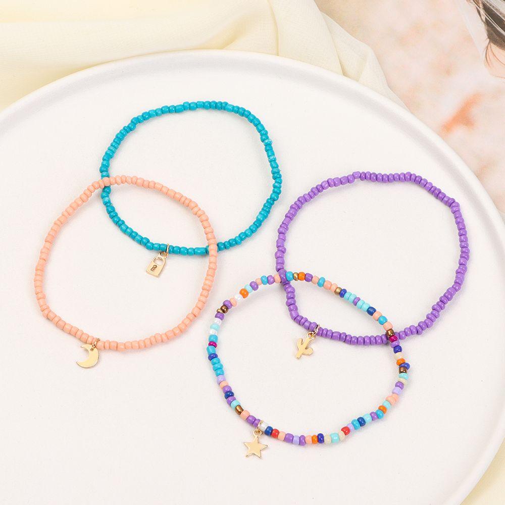 Lily 4PCS /SET Gelang Kaki Multilayer Elastisitas Gelang Kaki Bohemian Lucu Campur